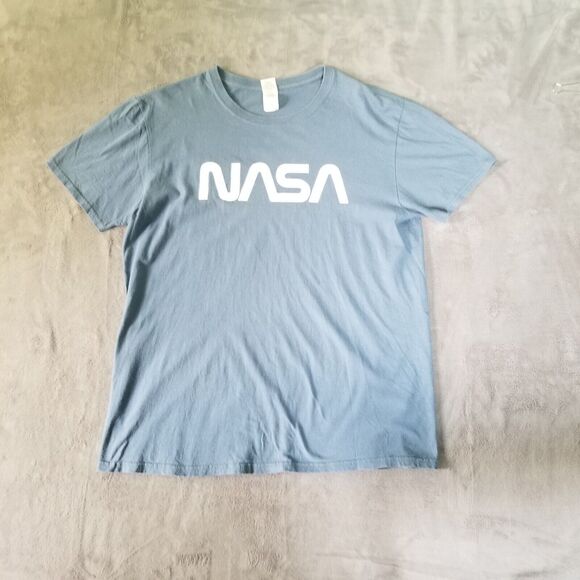 NASA Space Worm Logo Gildan Softstyle Unisex Blue TShirt Size Large - Picture 1 of 7